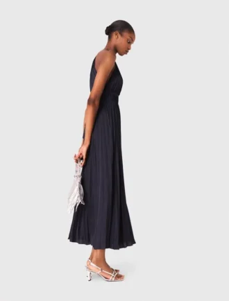 Vestido maxi de cetim plissado