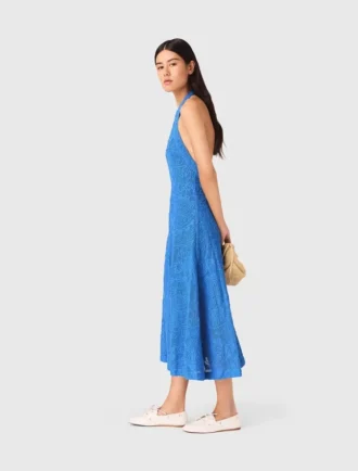 Vestido maxi de guipure sem costas