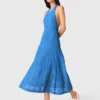 Vestido maxi de guipure sem costas
