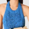 Vestido maxi de guipure sem costas