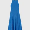 Vestido maxi de guipure sem costas