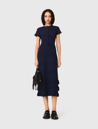 Vestido maxi de malha com folhos