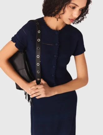 Vestido maxi de malha com folhos