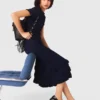 Vestido maxi de malha com folhos
