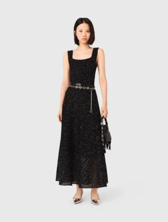 Vestido maxi de malha com strass