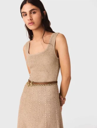 Vestido maxi de malha com strass