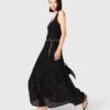 Vestido maxi de malha com strass