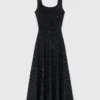 Vestido maxi de malha com strass