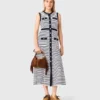 Vestido maxi de malha às riscas