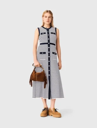 Vestido maxi de malha às riscas