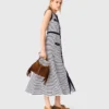 Vestido maxi de malha às riscas