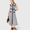 Vestido maxi de malha às riscas