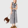 Vestido maxi de malha às riscas