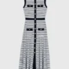 Vestido maxi de malha às riscas