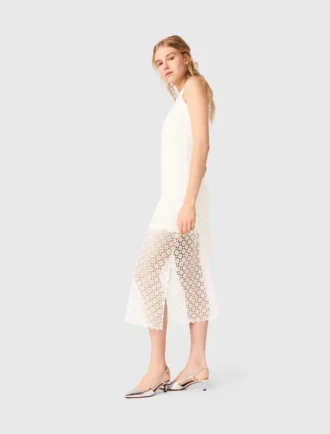 Vestido maxi em croché com strass
