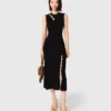 Vestido maxi em malha canelada com recortes