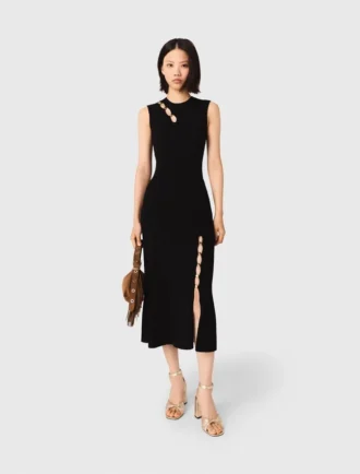 Vestido maxi em malha canelada com recortes