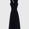 Vestido maxi em malha canelada com recortes