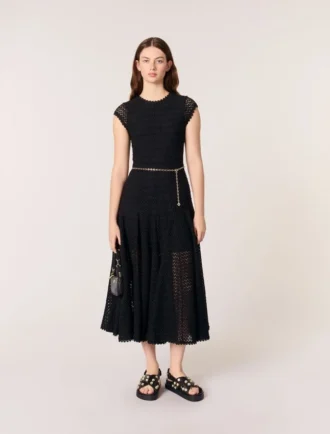 Vestido maxi em malha de croché