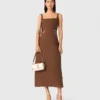 Vestido maxi em mistura de linho