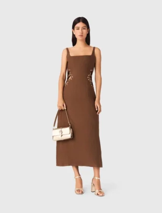 Vestido maxi em mistura de linho