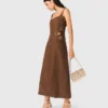Vestido maxi em mistura de linho