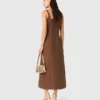 Vestido maxi em mistura de linho