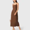 Vestido maxi em mistura de linho