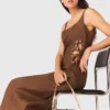 Vestido maxi em mistura de linho