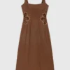 Vestido maxi em mistura de linho