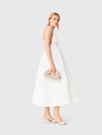 Vestido maxi em tafetá com joias