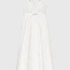 Vestido maxi em tafetá com joias