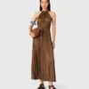 Vestido maxi plissado