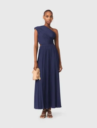 Vestido maxi plissado assimétrico
