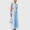 Vestido maxi plissado assimétrico
