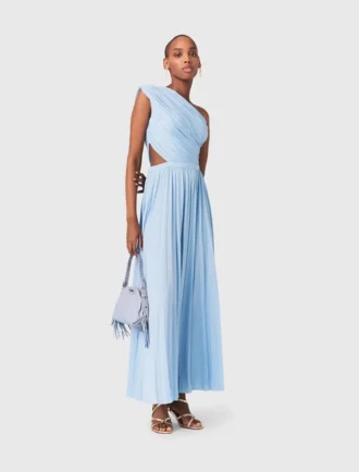 Vestido maxi plissado assimétrico
