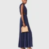 Vestido maxi plissado assimétrico