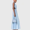 Vestido maxi plissado assimétrico