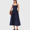 Vestido midi com saia em leque