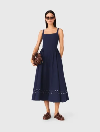 Vestido midi com saia em leque
