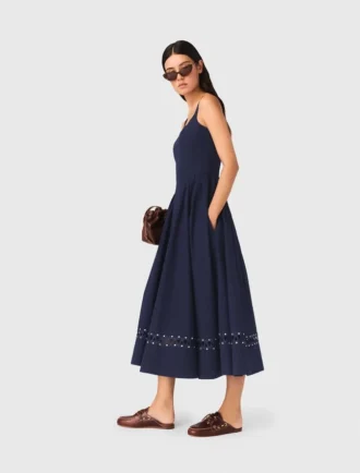 Vestido midi com saia em leque