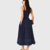Vestido midi com saia em leque