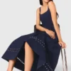 Vestido midi com saia em leque