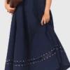 Vestido midi com saia em leque