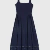 Vestido midi com saia em leque