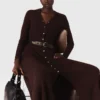 Vestido midi de malha com botões