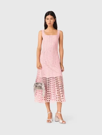 Vestido midi em croché com strass