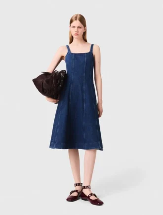 Vestido midi em ganga