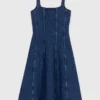 Vestido midi em ganga