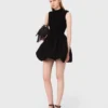 Vestido mini em malha canelada e tafetá